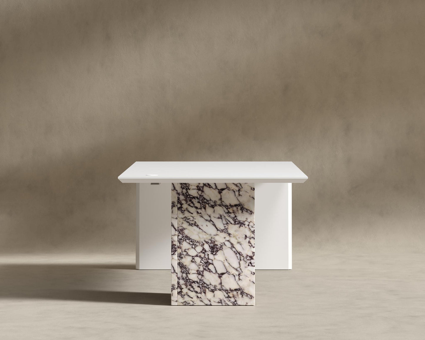 Gia Desk (Black Label) - 88" x 43", Viola Marble, Glossy White Lacquer