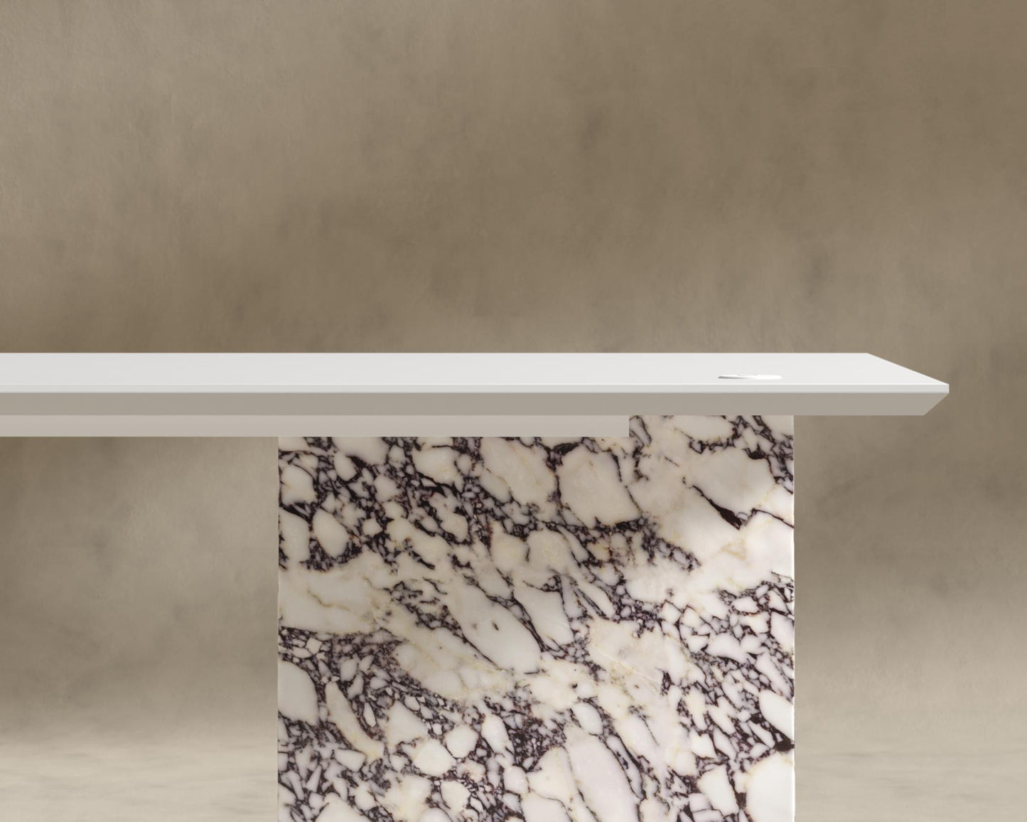 Gia Desk (Black Label) - 88" x 43", Viola Marble, Glossy White Lacquer