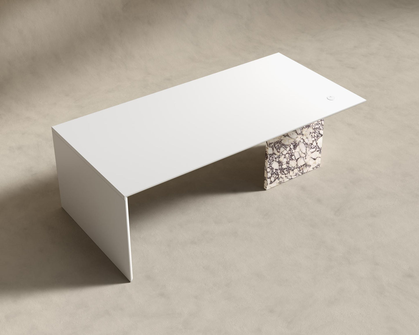 Gia Desk (Black Label) - 88" x 43", Viola Marble, Glossy White Lacquer