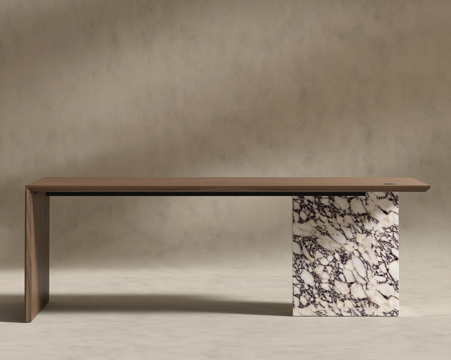 Gia Desk (Black Label) - 88" x 43", Viola Marble, Walnut Veneer