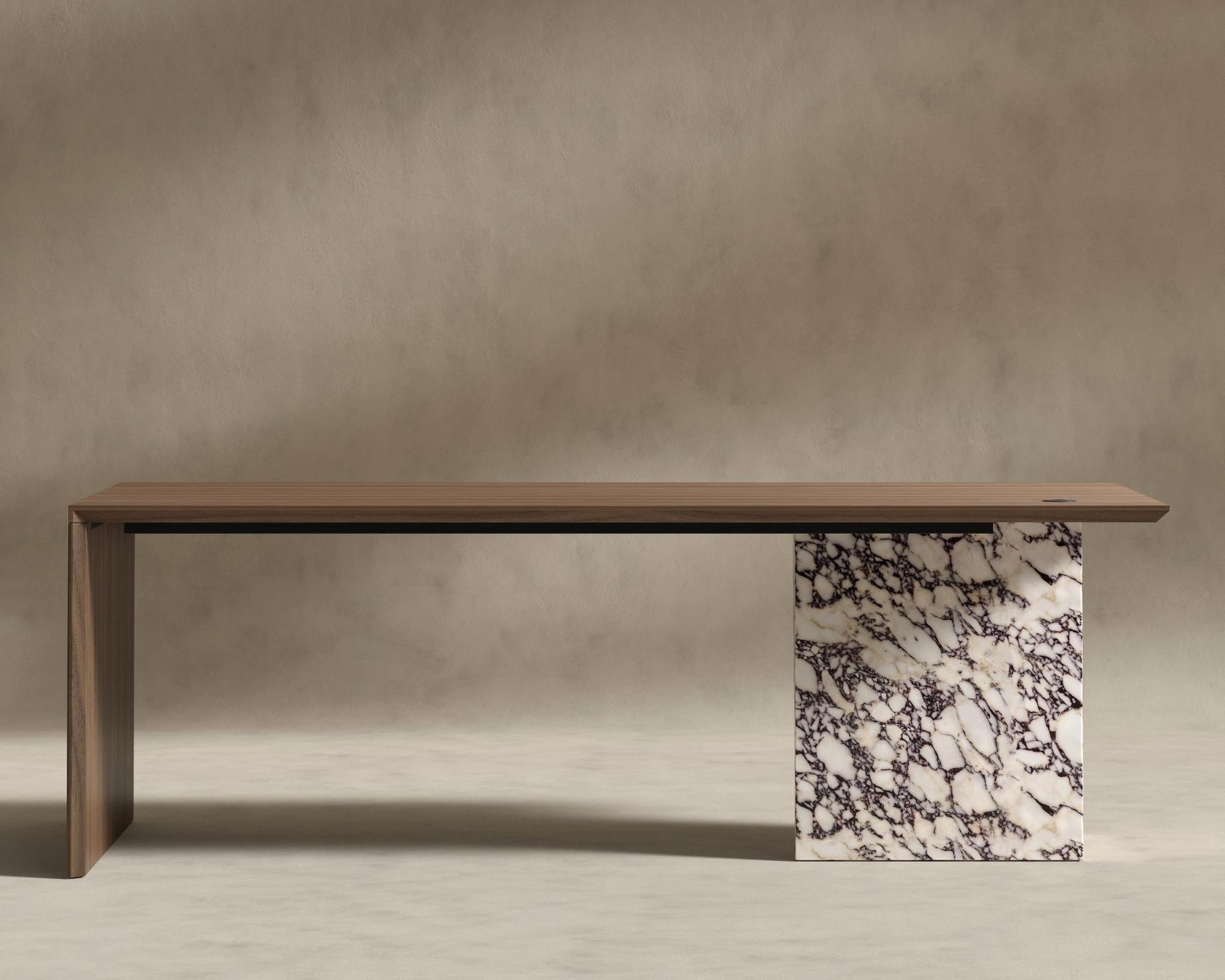Gia Desk (Black Label) - 88" x 43", Viola Marble, Walnut Veneer