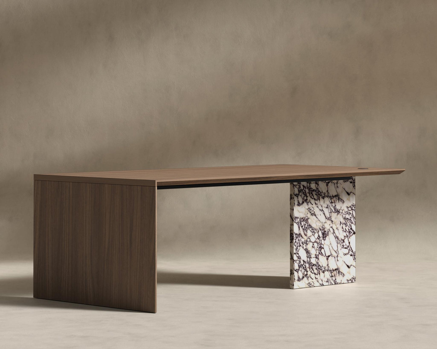Gia Desk (Black Label) - 88" x 43", Viola Marble, Walnut Veneer