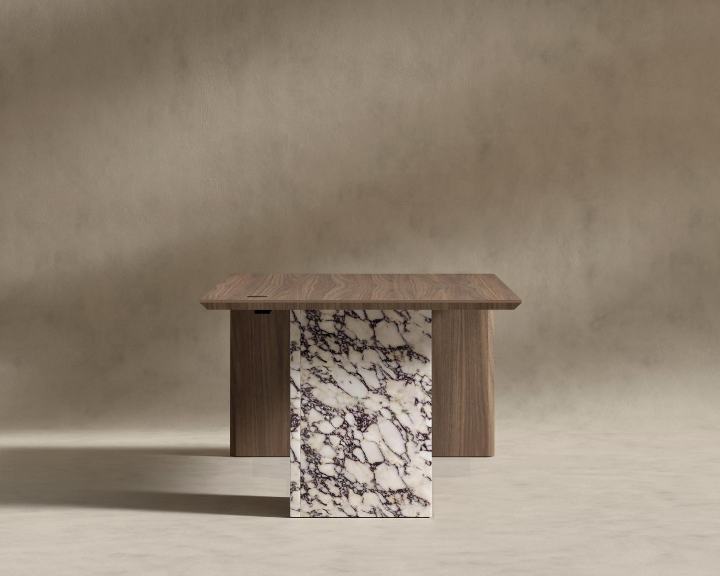 Gia Desk (Black Label) - 88" x 43", Viola Marble, Walnut Veneer