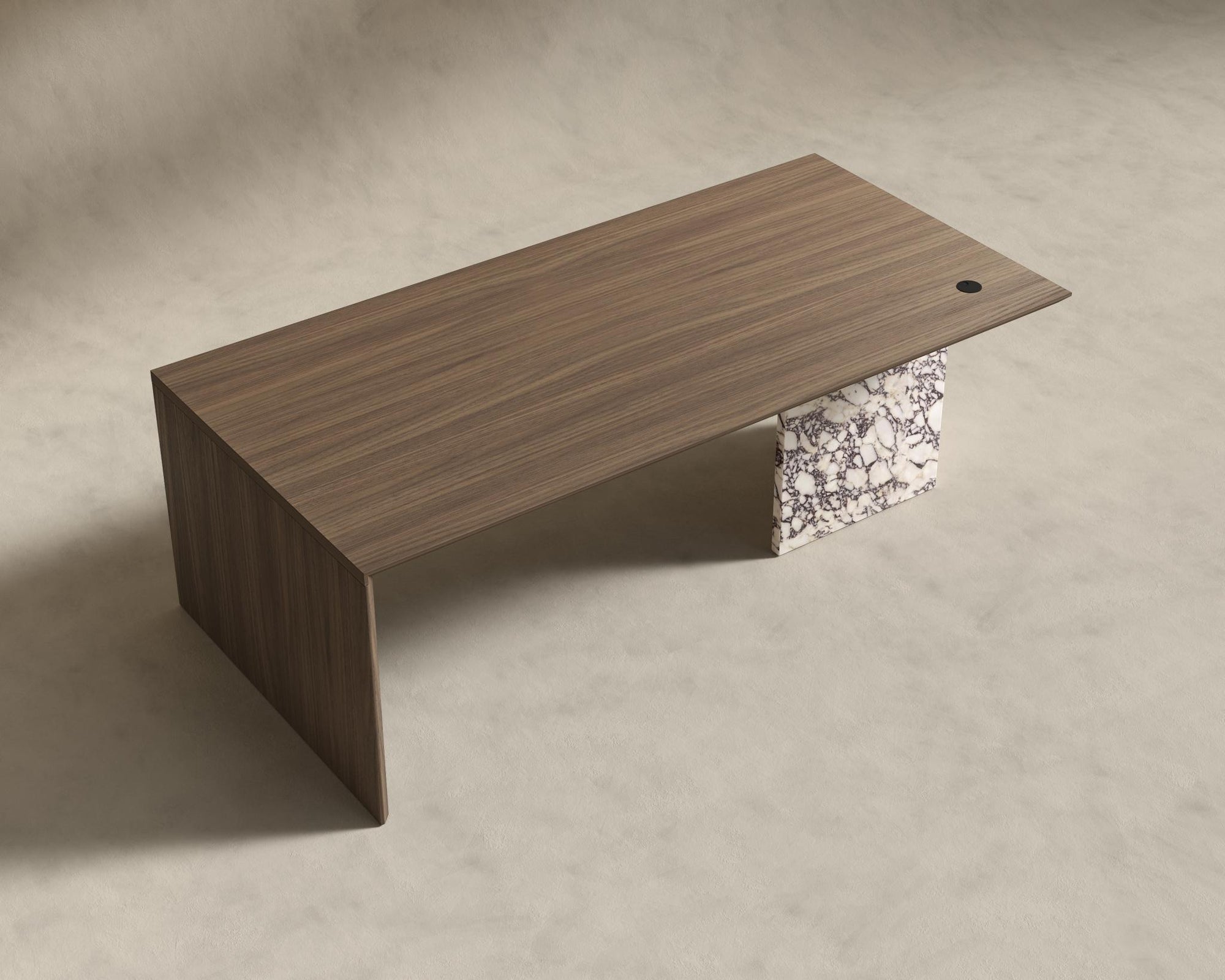 Gia Desk (Black Label) - 88" x 43", Viola Marble, Walnut Veneer