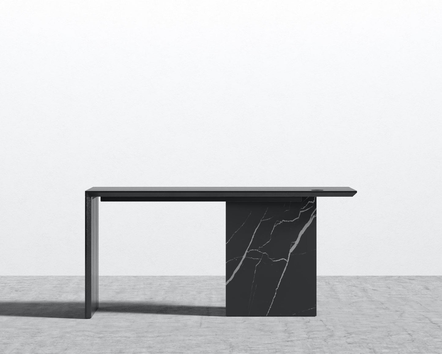Gia Desk - Black Pietra Ceramic, 63" x 31.5", Black Oak Veneer
