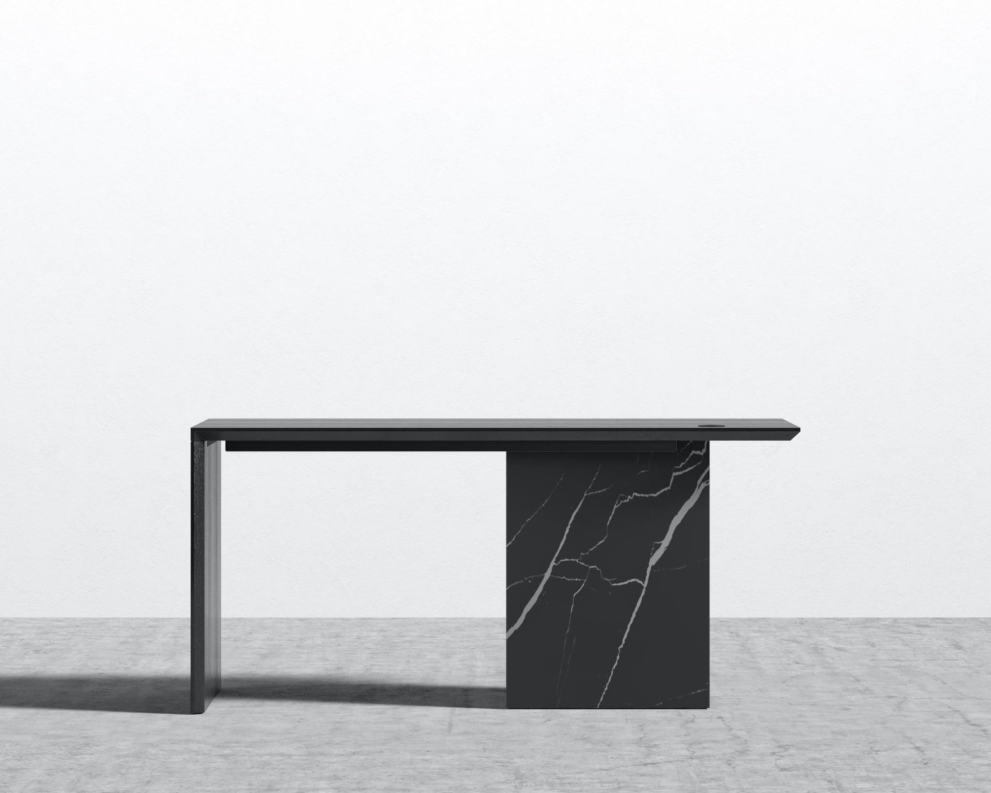Gia Desk - Black Pietra Ceramic, 63" x 31.5", Black Oak Veneer