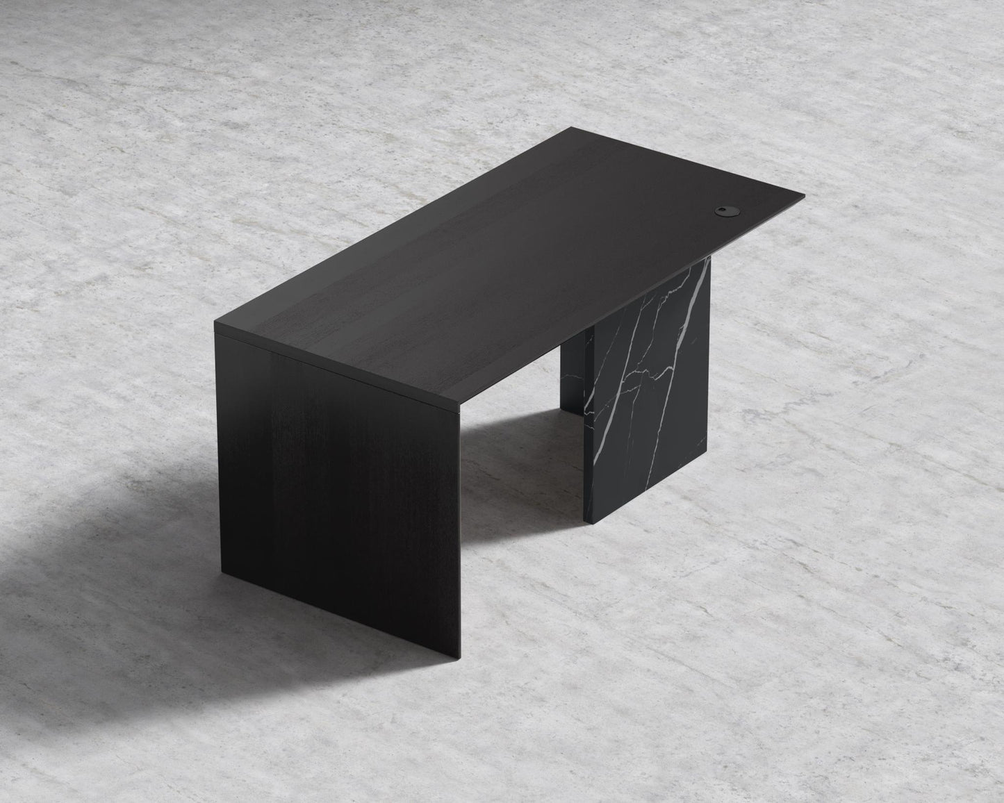 Gia Desk - Black Pietra Ceramic, 63" x 31.5", Black Oak Veneer