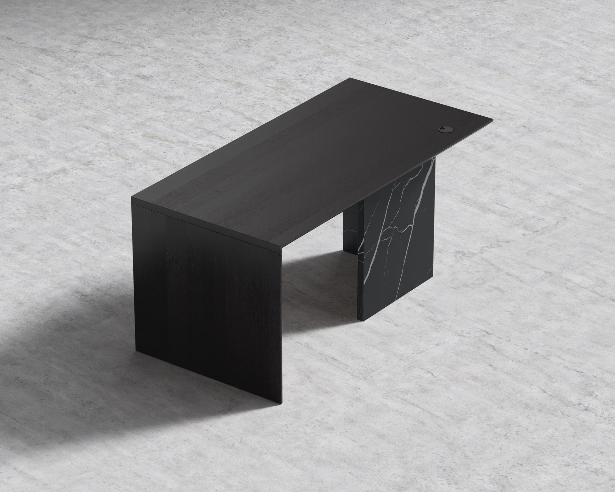Gia Desk - Black Pietra Ceramic, 63" x 31.5", Black Oak Veneer