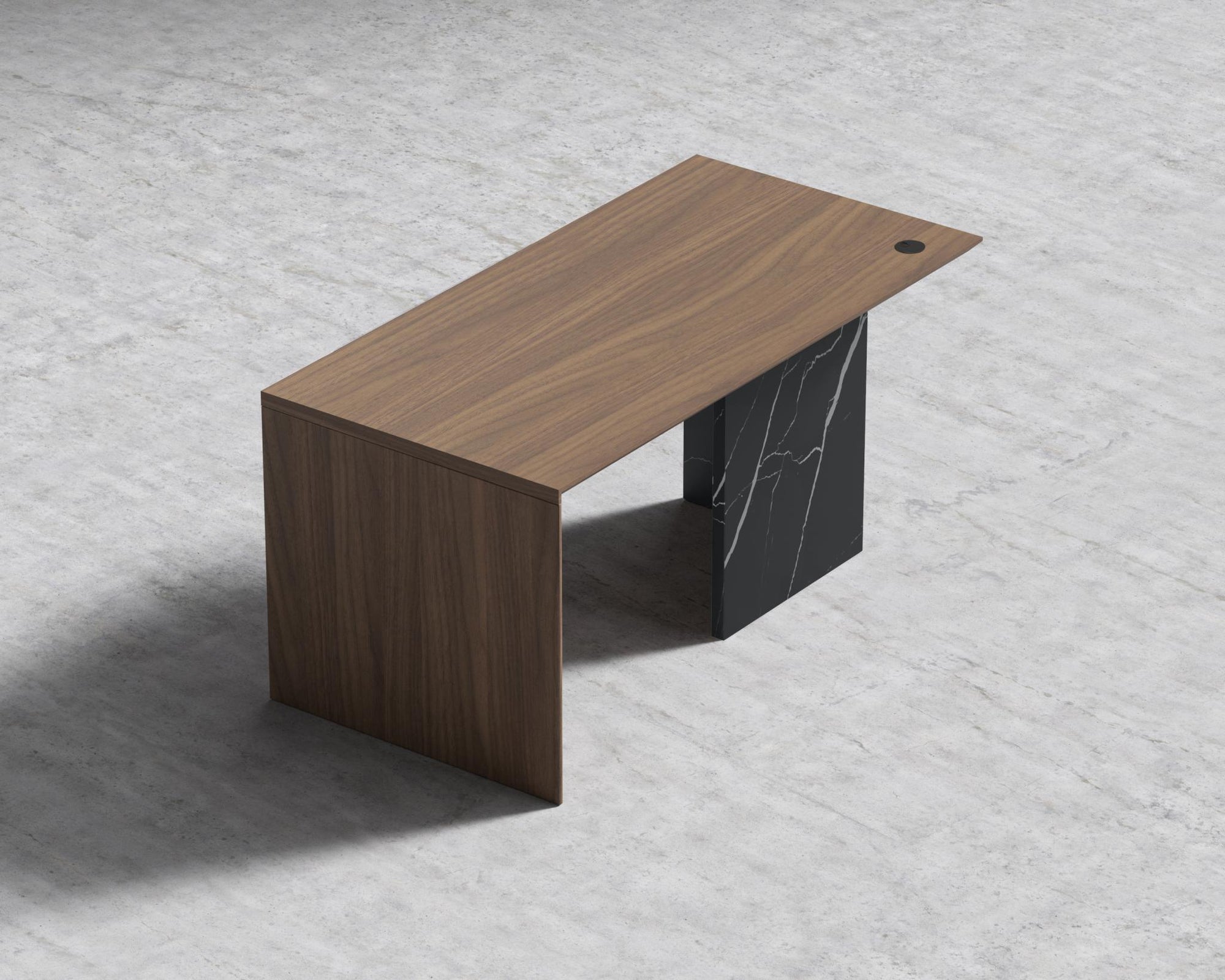 Gia Desk - Black Pietra Ceramic, 63" x 31.5", Black Oak Veneer