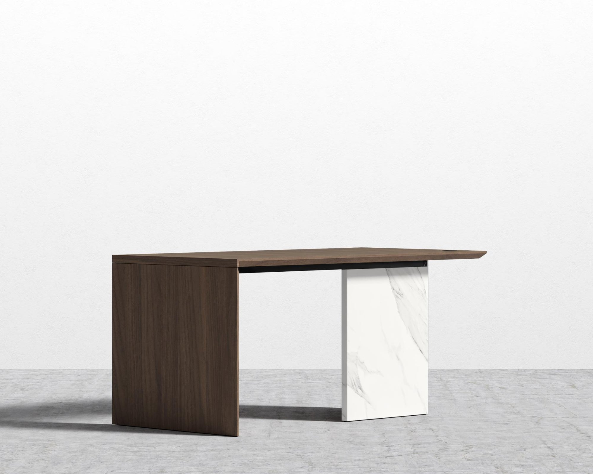 Gia Desk - White Calacatta Ceramic, 63" x 31.5", Black Oak Veneer
