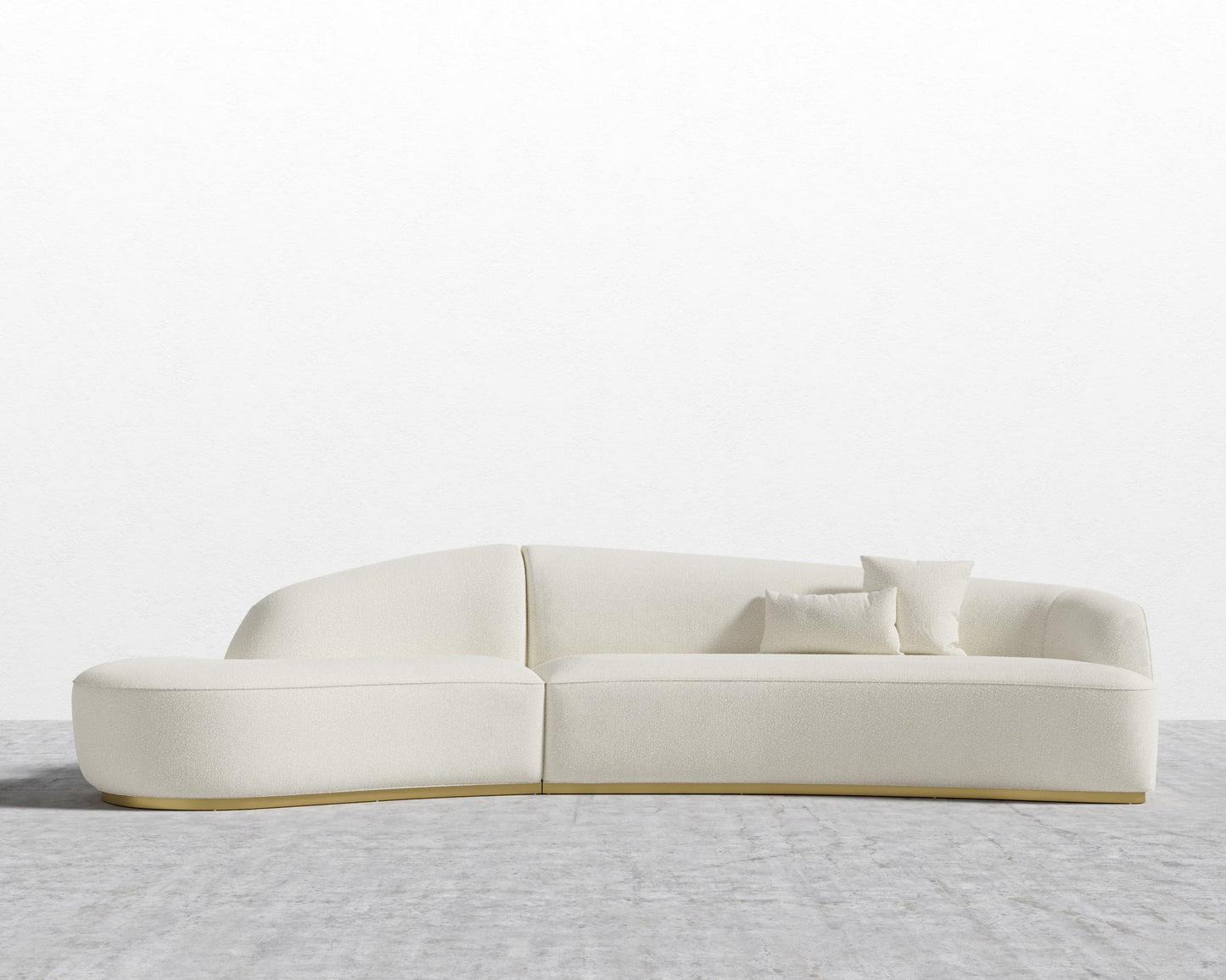 Reya Curved Sectional - Brushed Brass - Grand Curved, Curved Chaise Left, Chatou Bouclé - Pearl