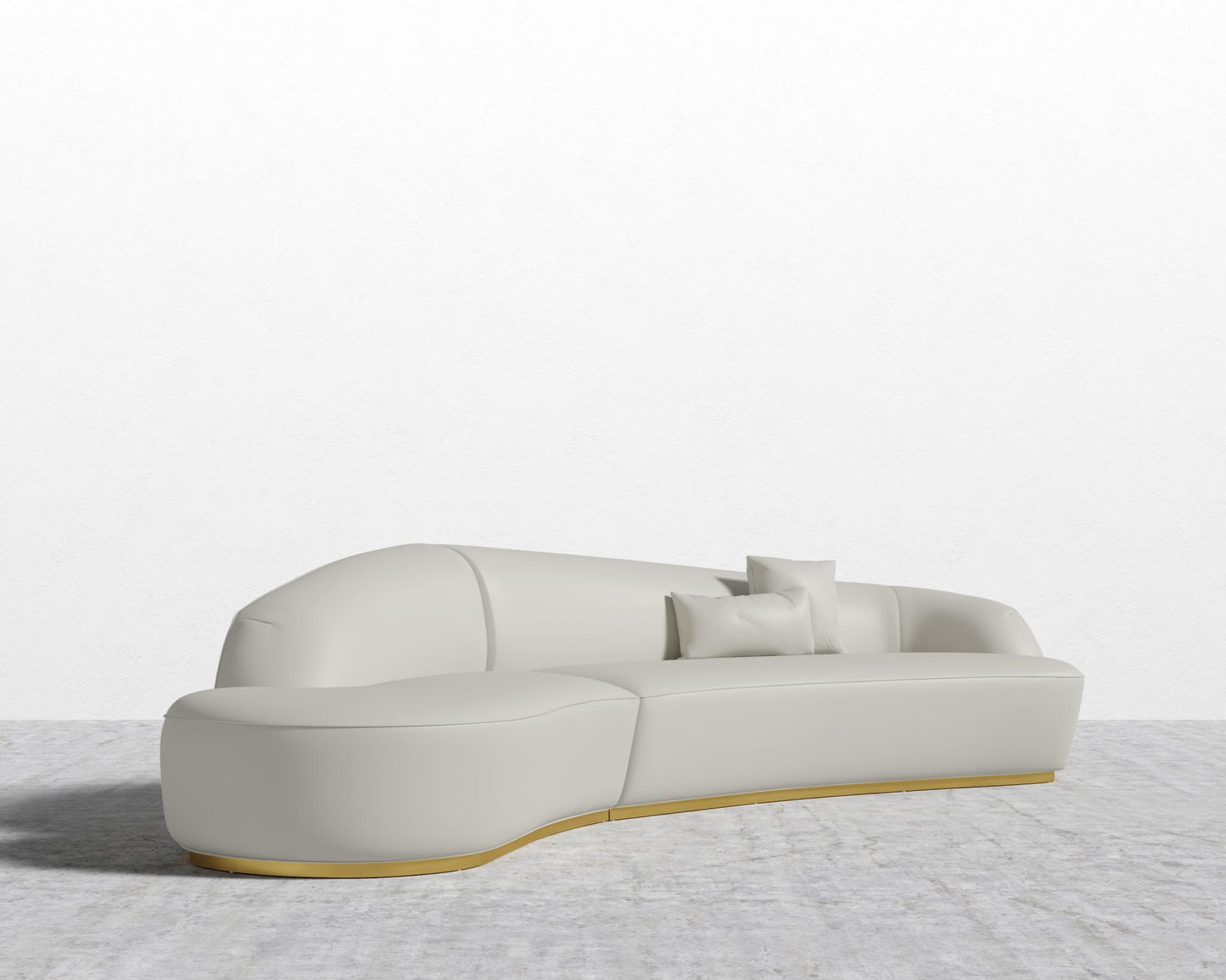 Reya Curved Sectional - Brushed Brass - Grand Curved, Curved Chaise Left, Microfiber Leather - Trento Taupe