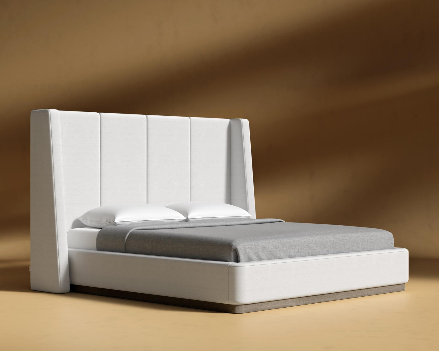 Hera Bed - King, Grey Oak Veneer, Performance Linen - Swan
