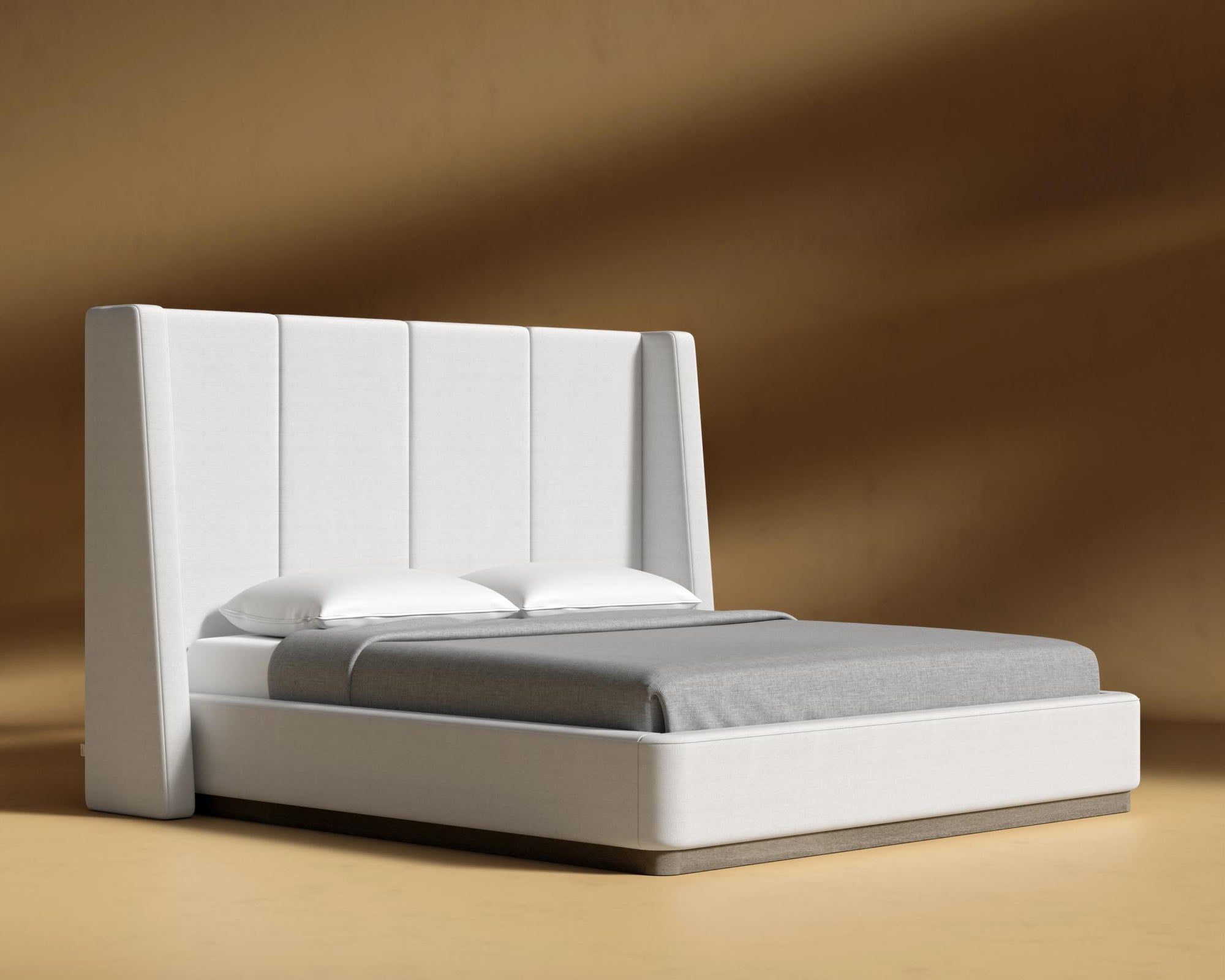 Hera Bed - King, Grey Oak Veneer, Performance Linen - Swan