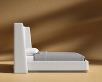 Hera Bed - King, Grey Oak Veneer, Performance Linen - Swan