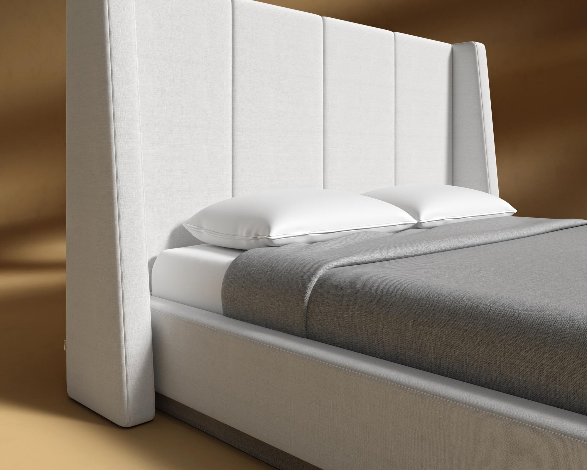 Hera Bed - King, Grey Oak Veneer, Performance Linen - Swan