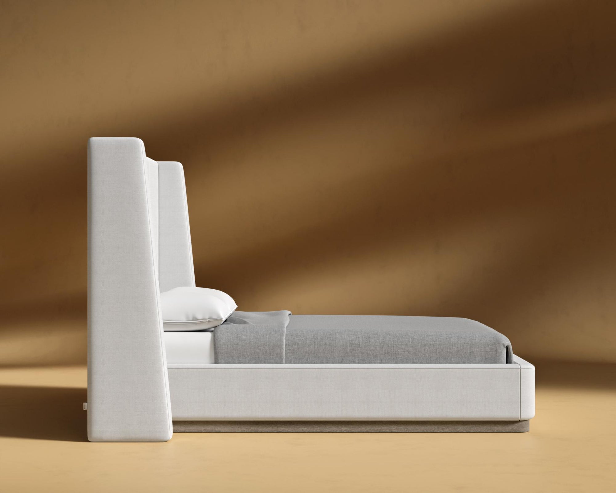 Hera Bed - King, Grey Oak Veneer, Performance Linen - Swan