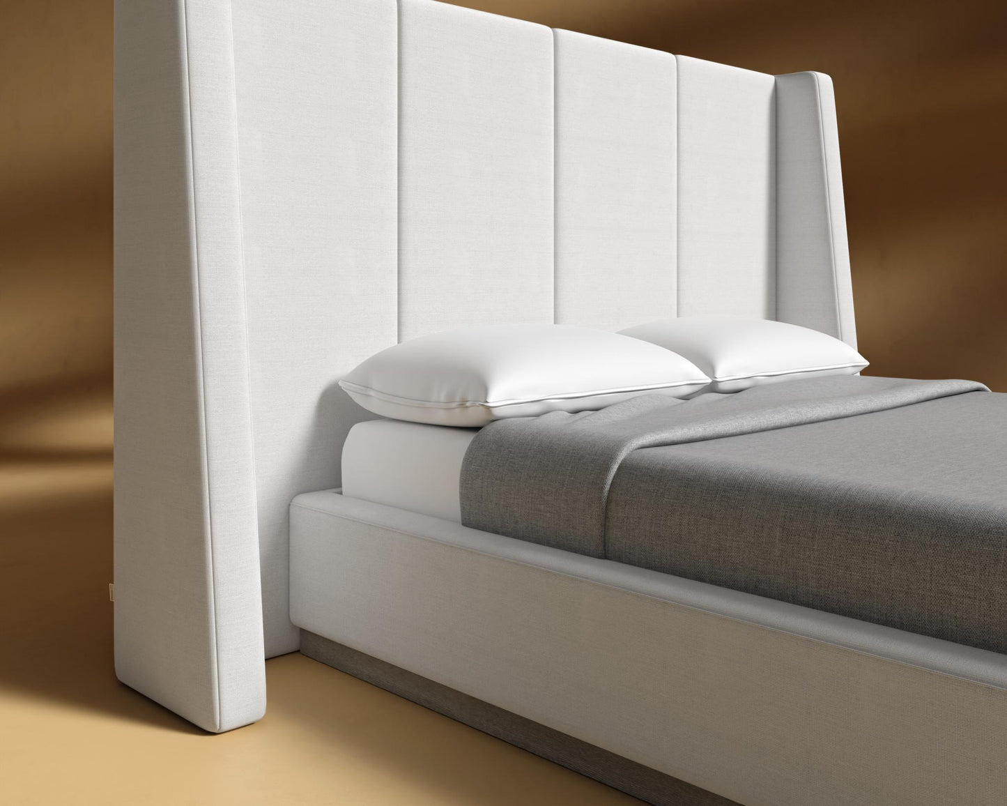 Hera Bed - King, Grey Oak Veneer, Performance Linen - Swan