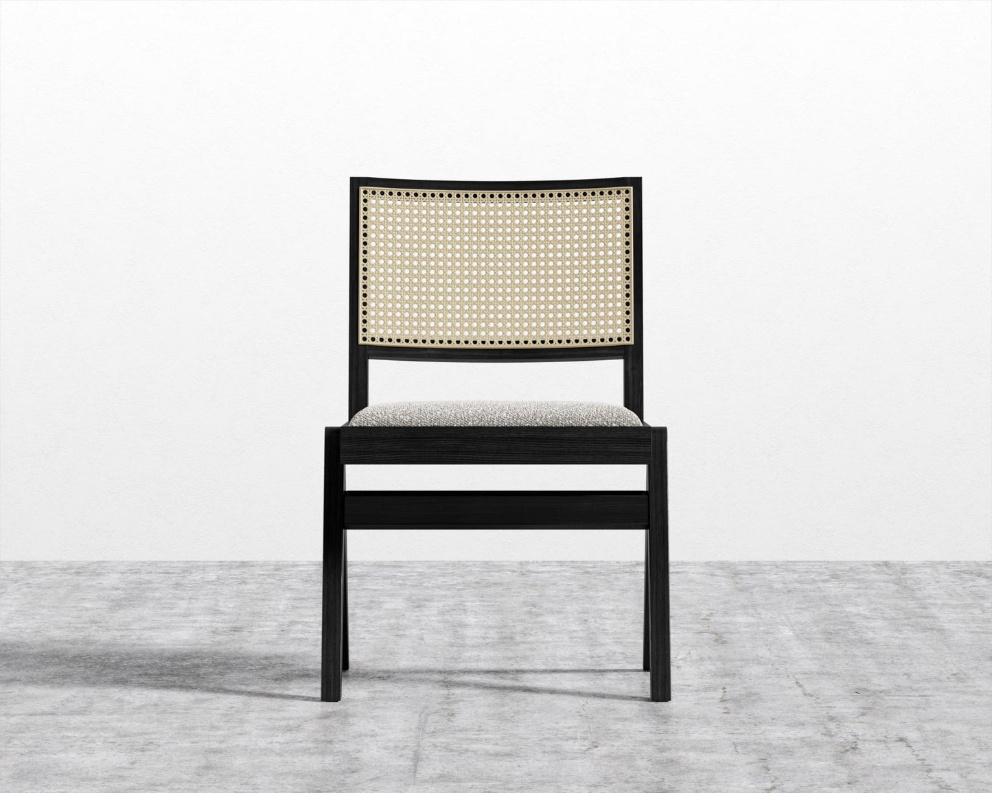 Javert Side Chair - Chatou Bouclé - Pearl, Ebony w/ Pale Cane