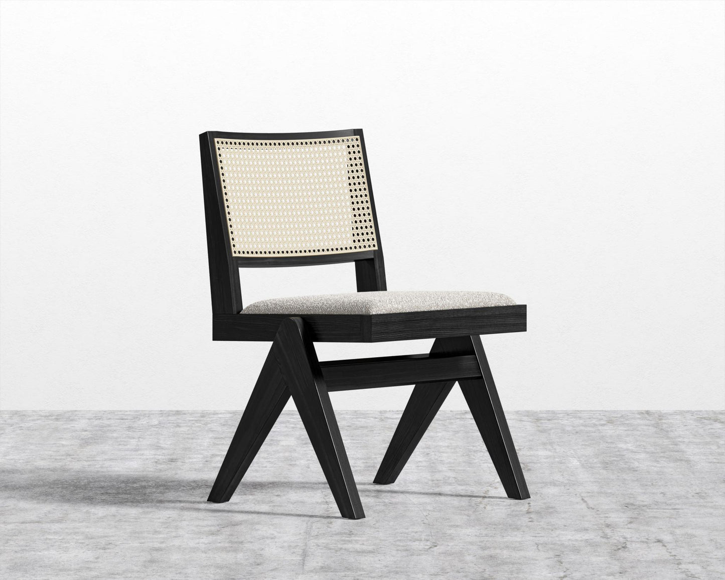 Javert Side Chair - Chatou Bouclé - Pearl, Ebony w/ Pale Cane