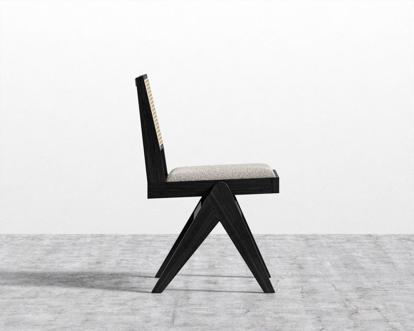 Javert Side Chair - Chatou Bouclé - Pearl, Ebony w/ Pale Cane