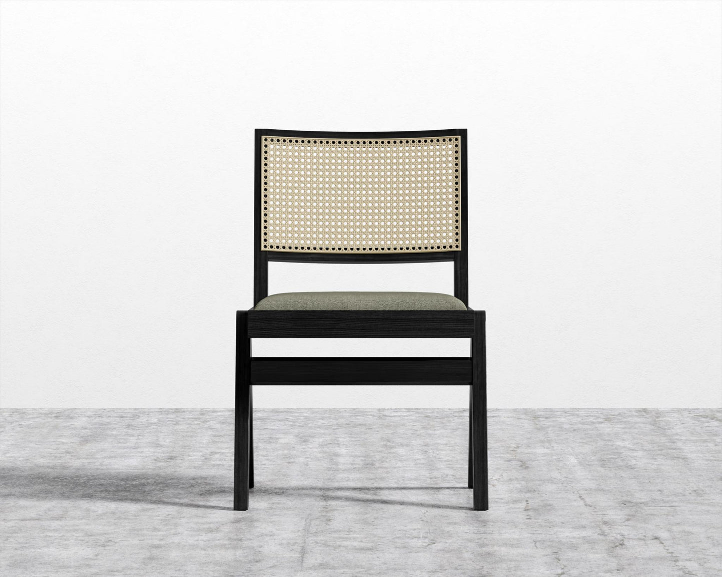 Javert Side Chair - Leuven Linen - Esme, Ebony w/ Pale Cane
