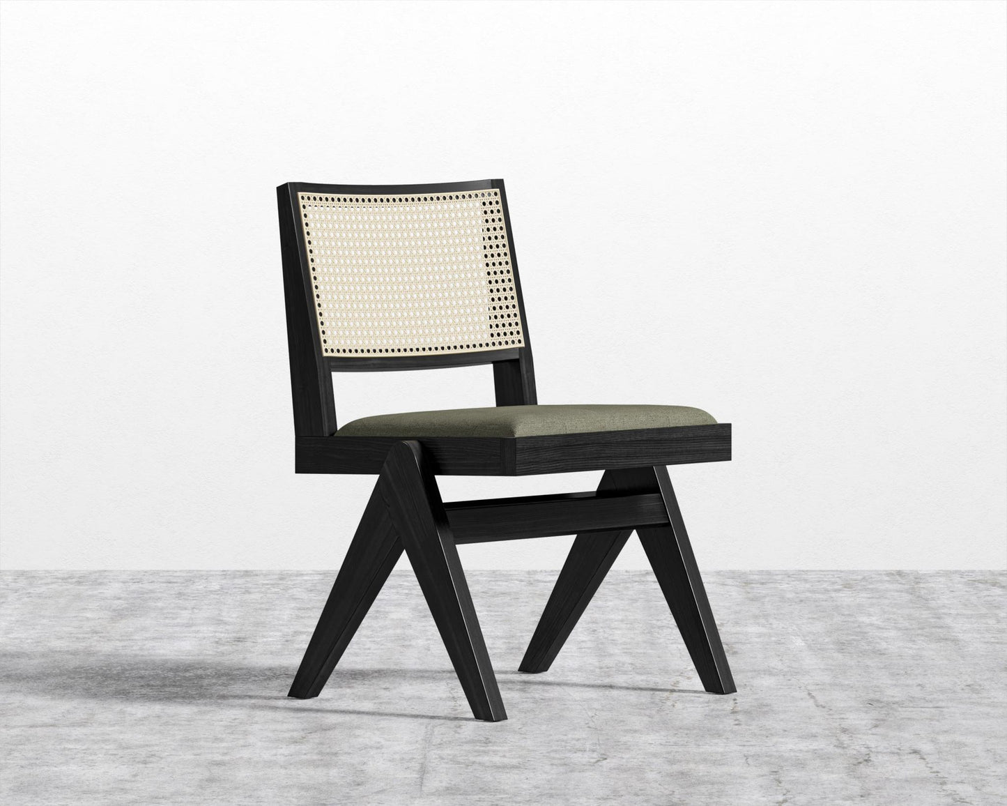 Javert Side Chair - Leuven Linen - Esme, Ebony w/ Pale Cane