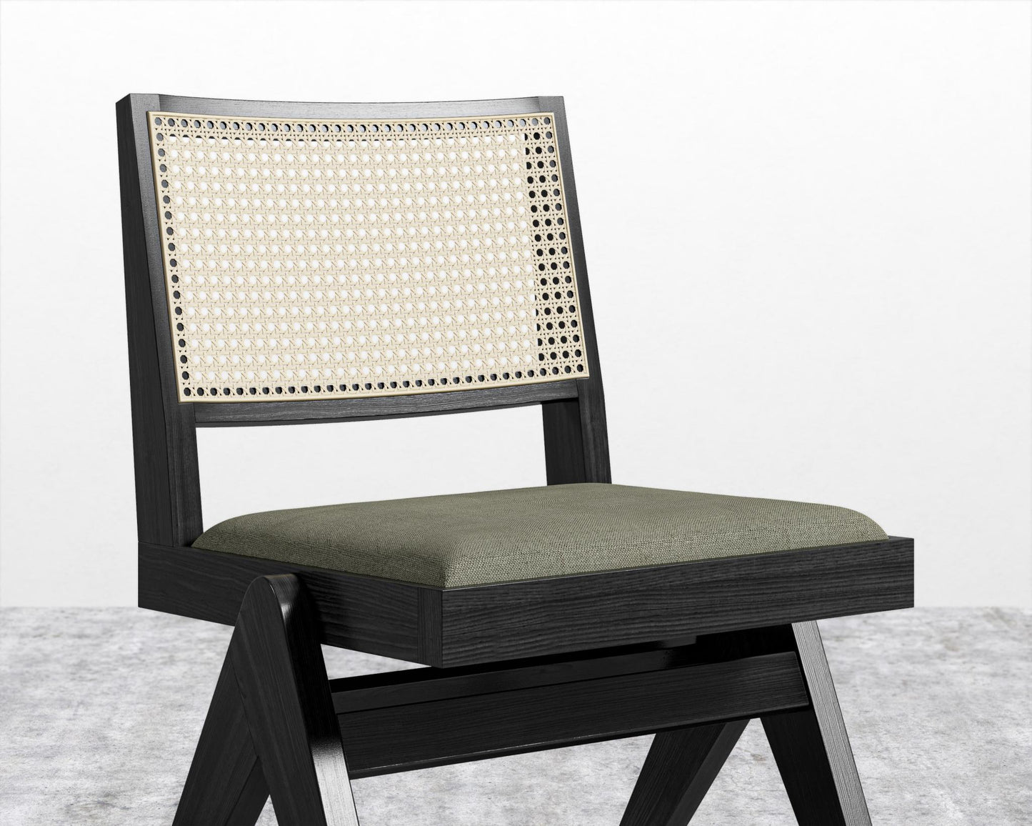 Javert Side Chair - Leuven Linen - Esme, Ebony w/ Pale Cane