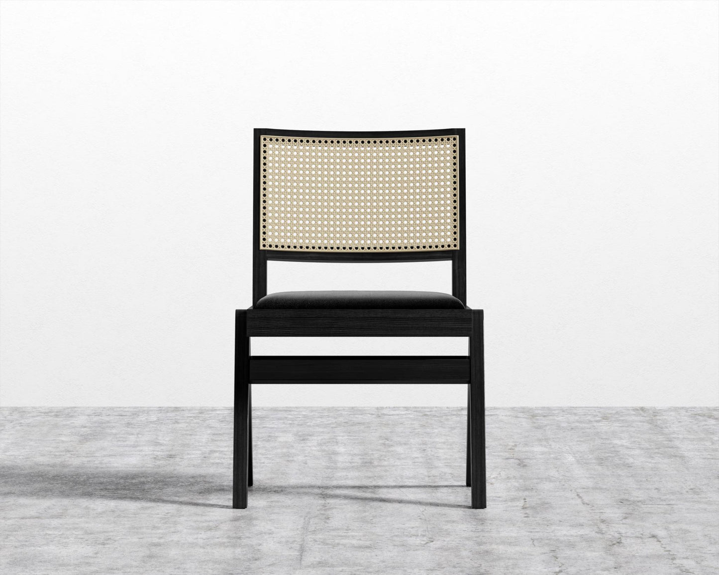 Javert Side Chair - Plush Velvet - Black, Ebony w/ Pale Cane