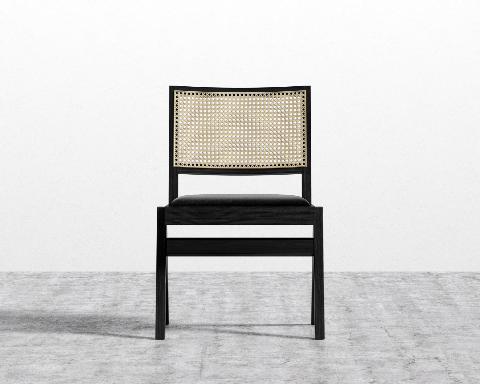 Javert Side Chair - Plush Velvet - Black, Ebony w/ Pale Cane