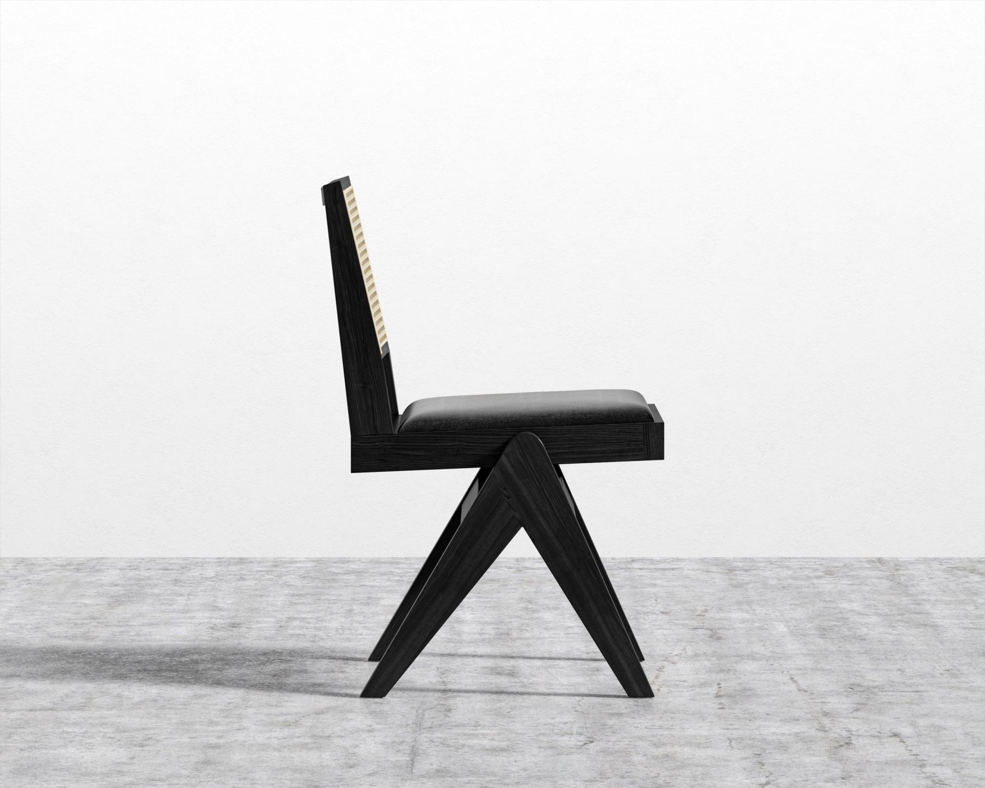 Javert Side Chair - Plush Velvet - Black, Ebony w/ Pale Cane