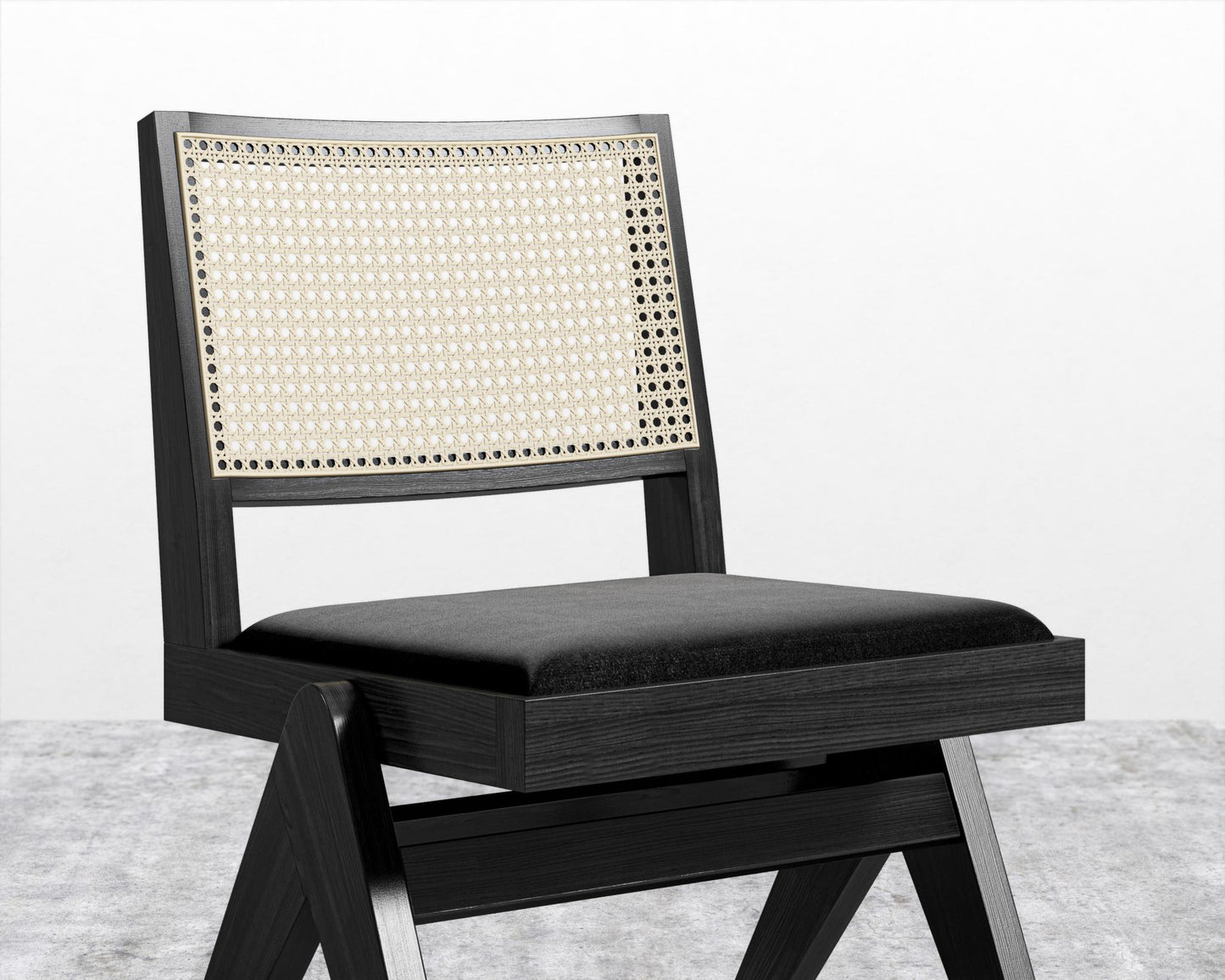 Javert Side Chair - Plush Velvet - Black, Ebony w/ Pale Cane