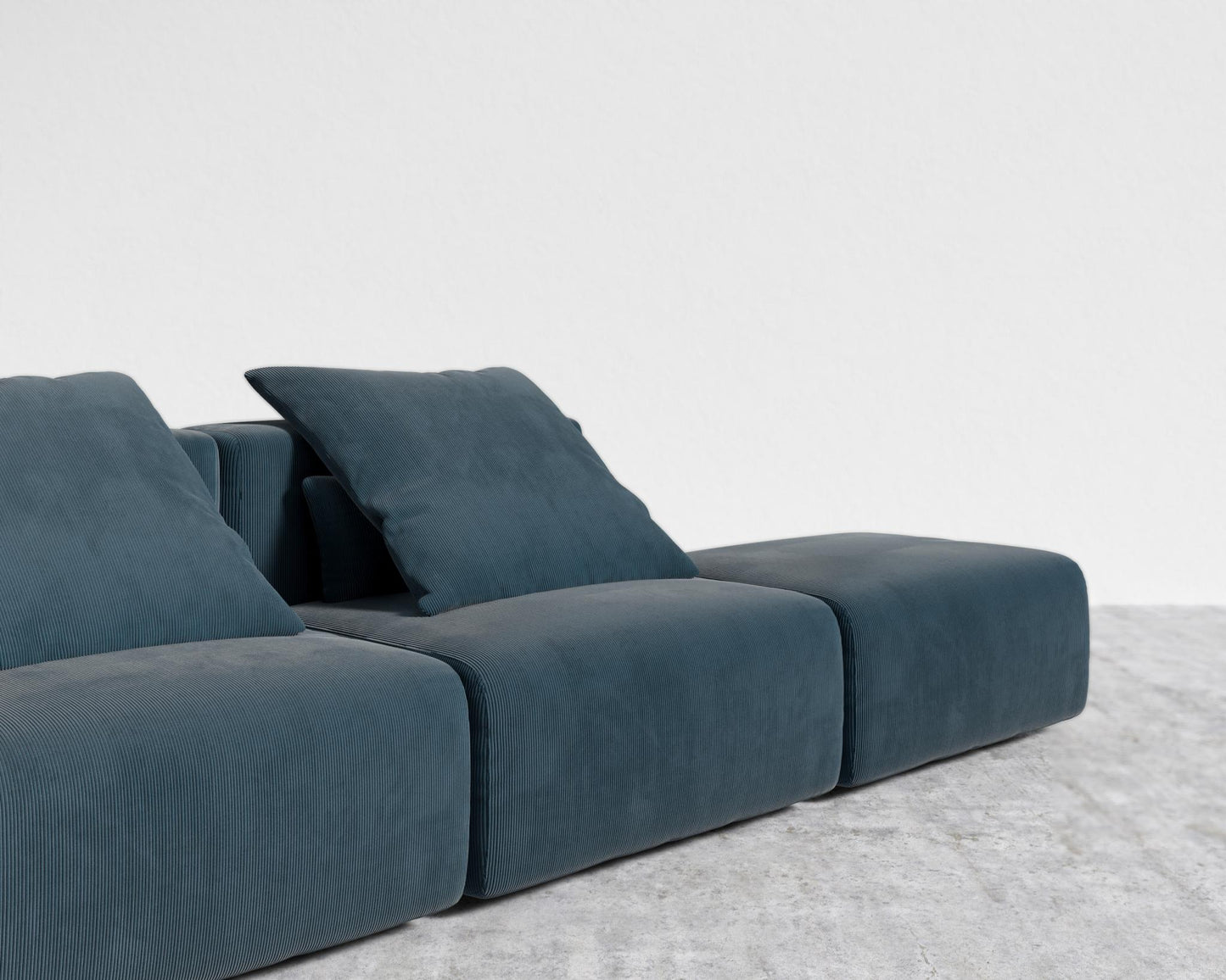 Kaye Open End Sofa L - Large, Corduroy Velvet - Cadet Blue