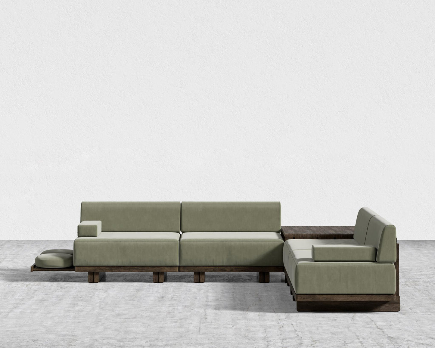 Kyoto L-Sectional - Kyoto Truffle - Deep-cut, Cotton Velvet - Verdant