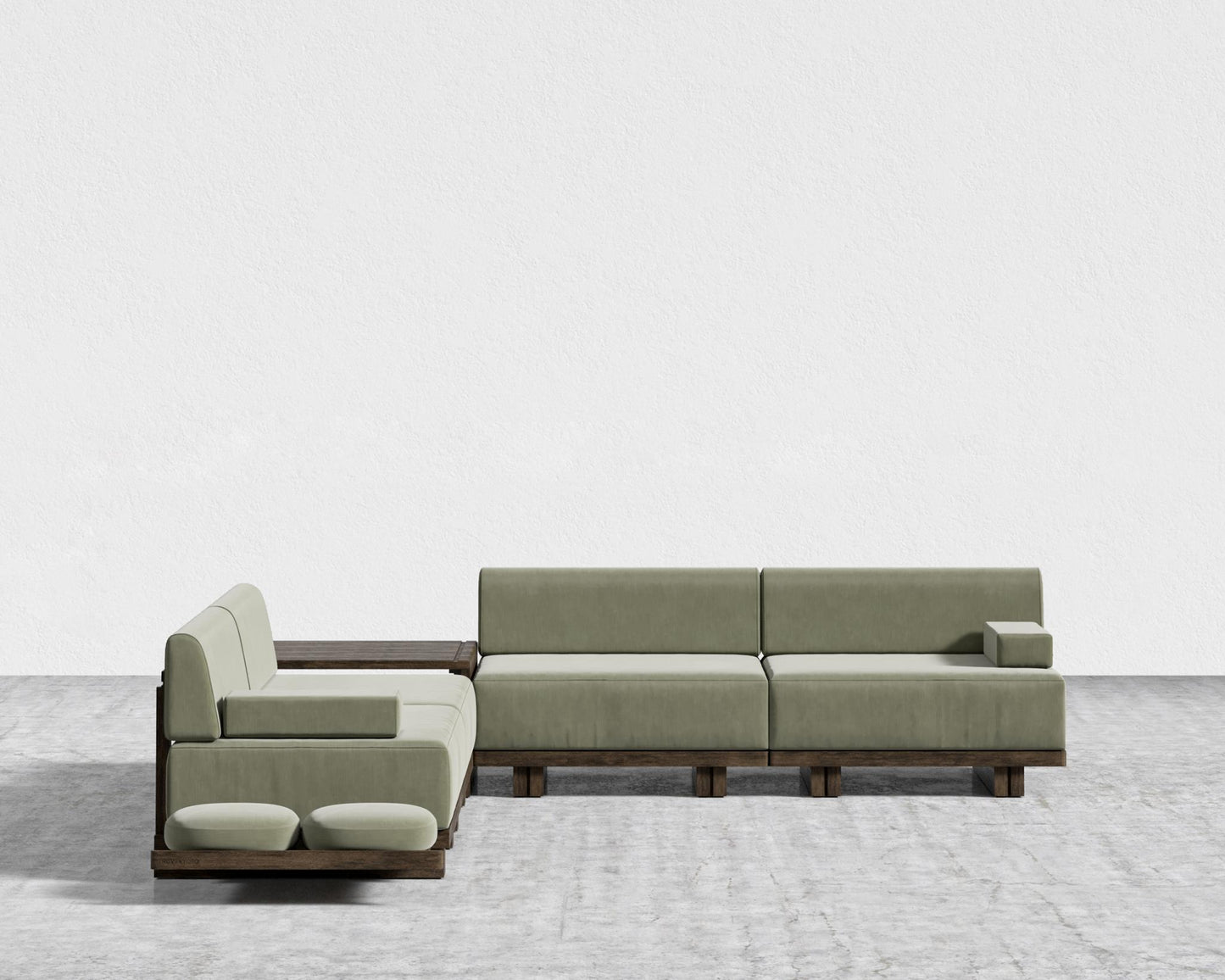 Kyoto L-Sectional - Kyoto Truffle - Deep-cut, Cotton Velvet - Verdant