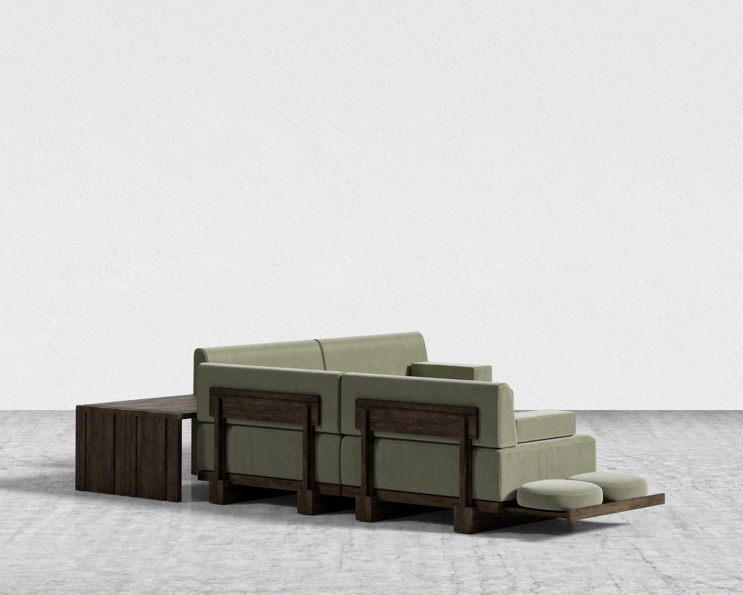 Kyoto L-Sectional - Kyoto Truffle - Deep-cut, Cotton Velvet - Verdant