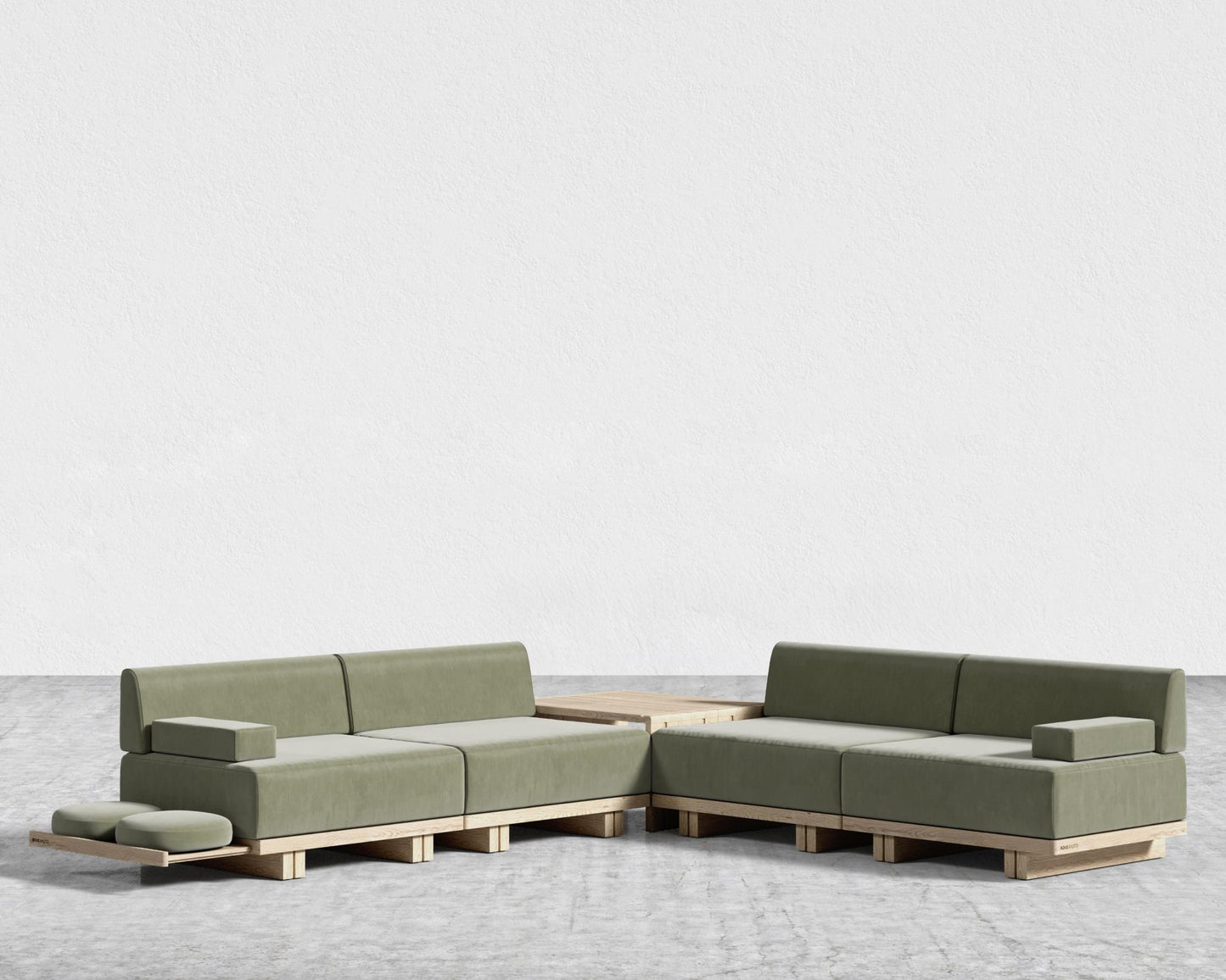 Kyoto L-Sectional - Kyoto Truffle - Deep-cut, Cotton Velvet - Verdant