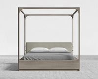 Nerva Canopy Bed - Queen, Grey Oak Veneer, Plush Velvet - Oat