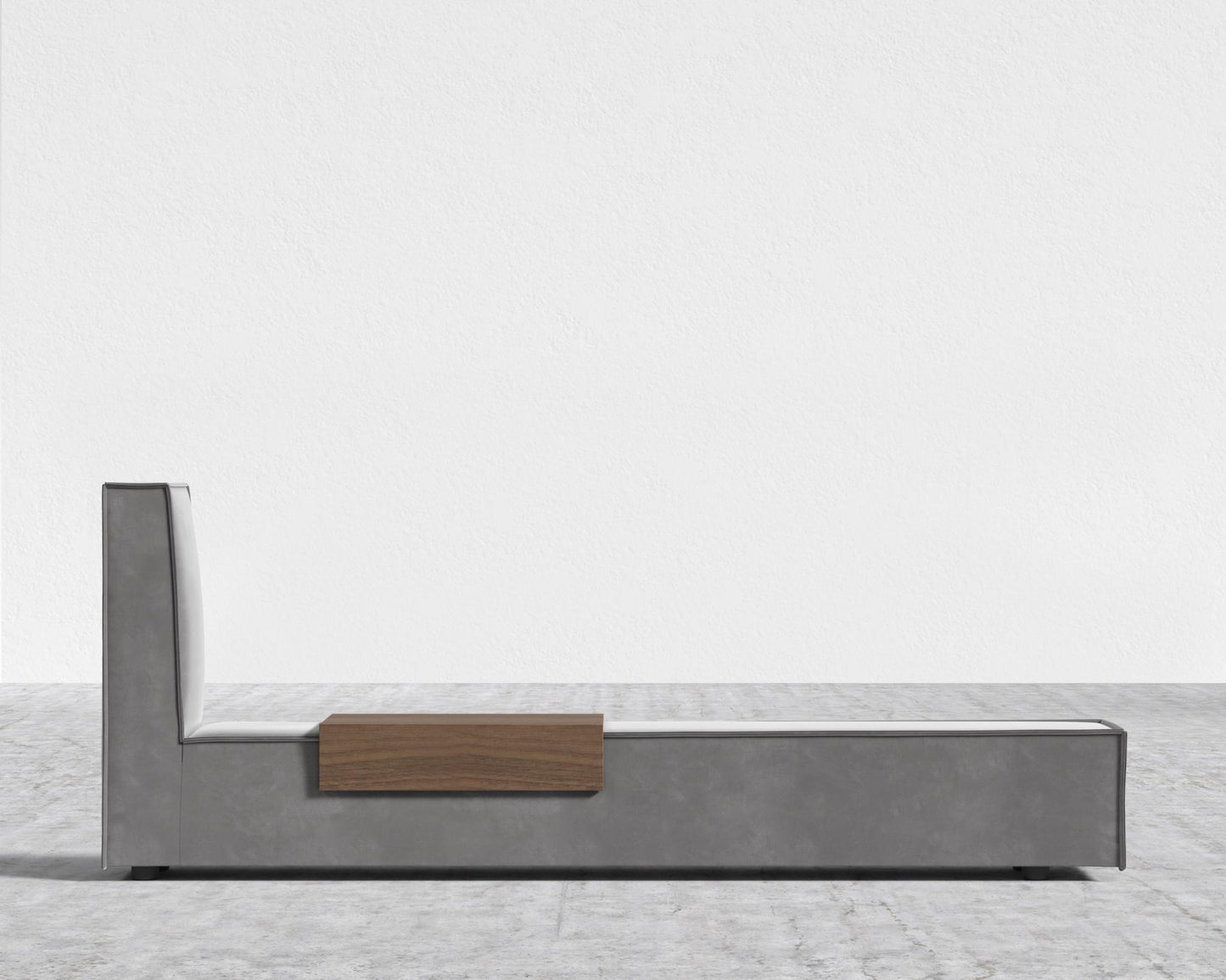 Porter Bed - Extension with Walnut Side Table - Queen, Plush Velvet - Glacier Grey