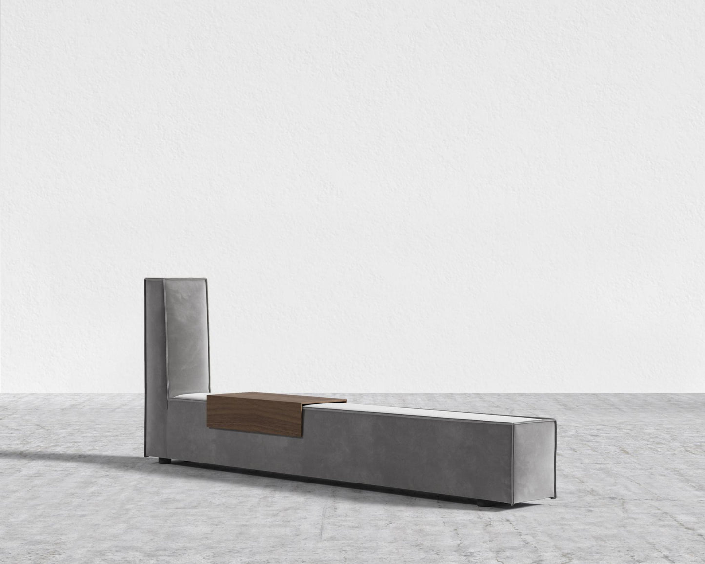 Porter Bed - Extension with Walnut Side Table - Queen, Plush Velvet - Glacier Grey