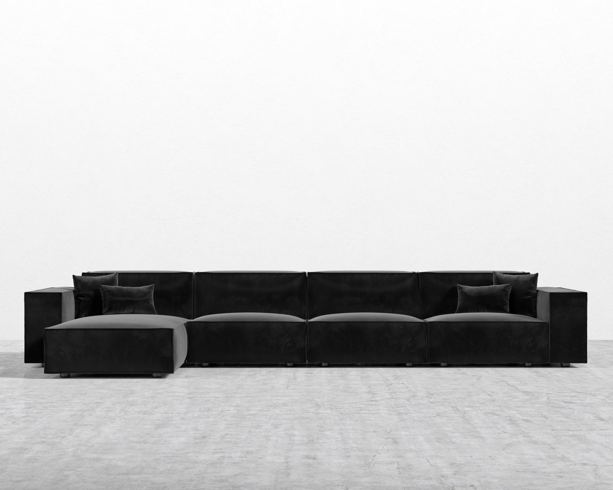 Porter Extended Sectional - Black Feet, Left-Hand-Facing, Plush Velvet - Black