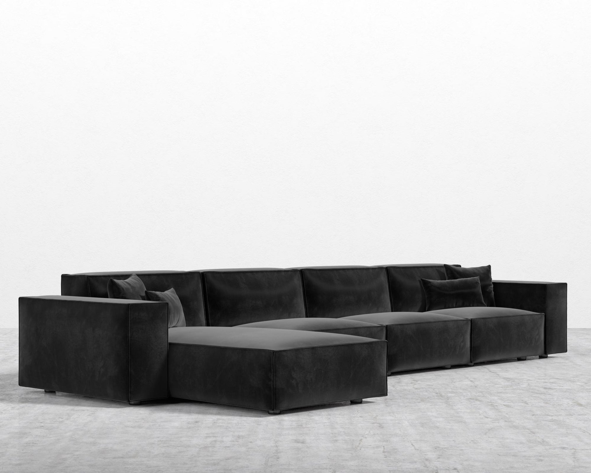 Porter Extended Sectional - Black Feet, Left-Hand-Facing, Plush Velvet - Black