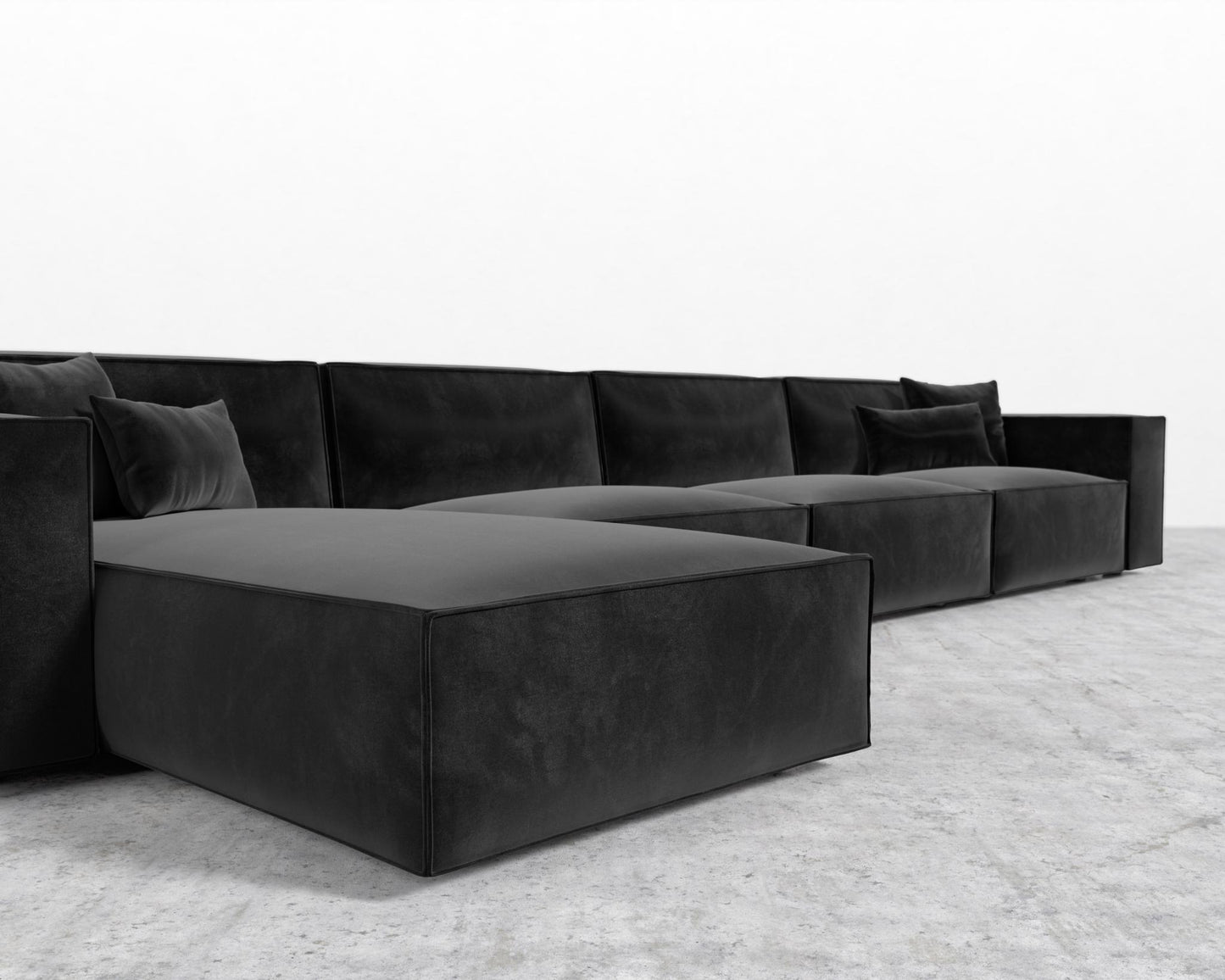 Porter Extended Sectional - Black Feet, Left-Hand-Facing, Plush Velvet - Black
