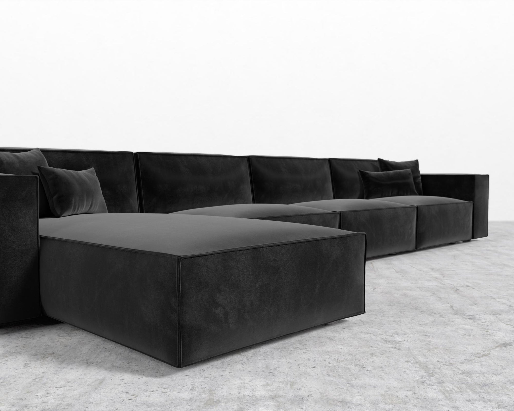 Porter Extended Sectional - Black Feet, Left-Hand-Facing, Plush Velvet - Black