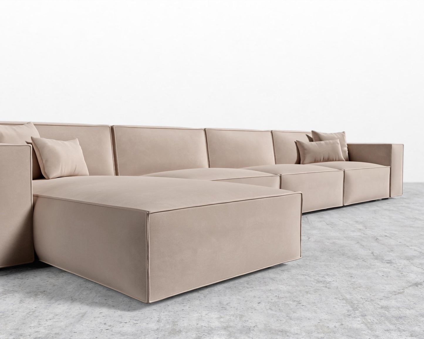 Porter Extended Sectional - Black Feet, Left-Hand-Facing, Plush Velvet - Blush