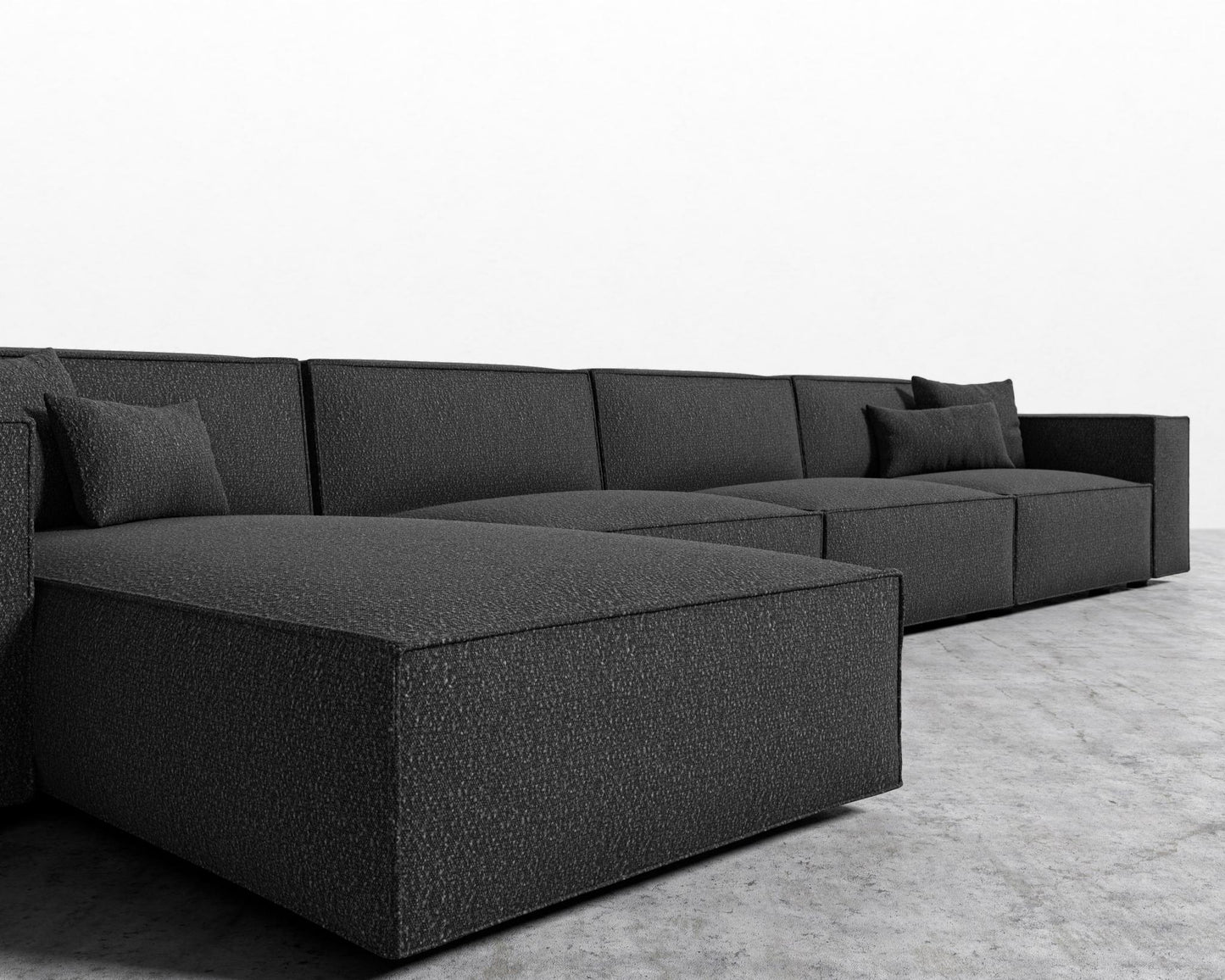 Porter Extended Sectional - Black Feet, Left-Hand-Facing, Chatou Bouclé - Caviar