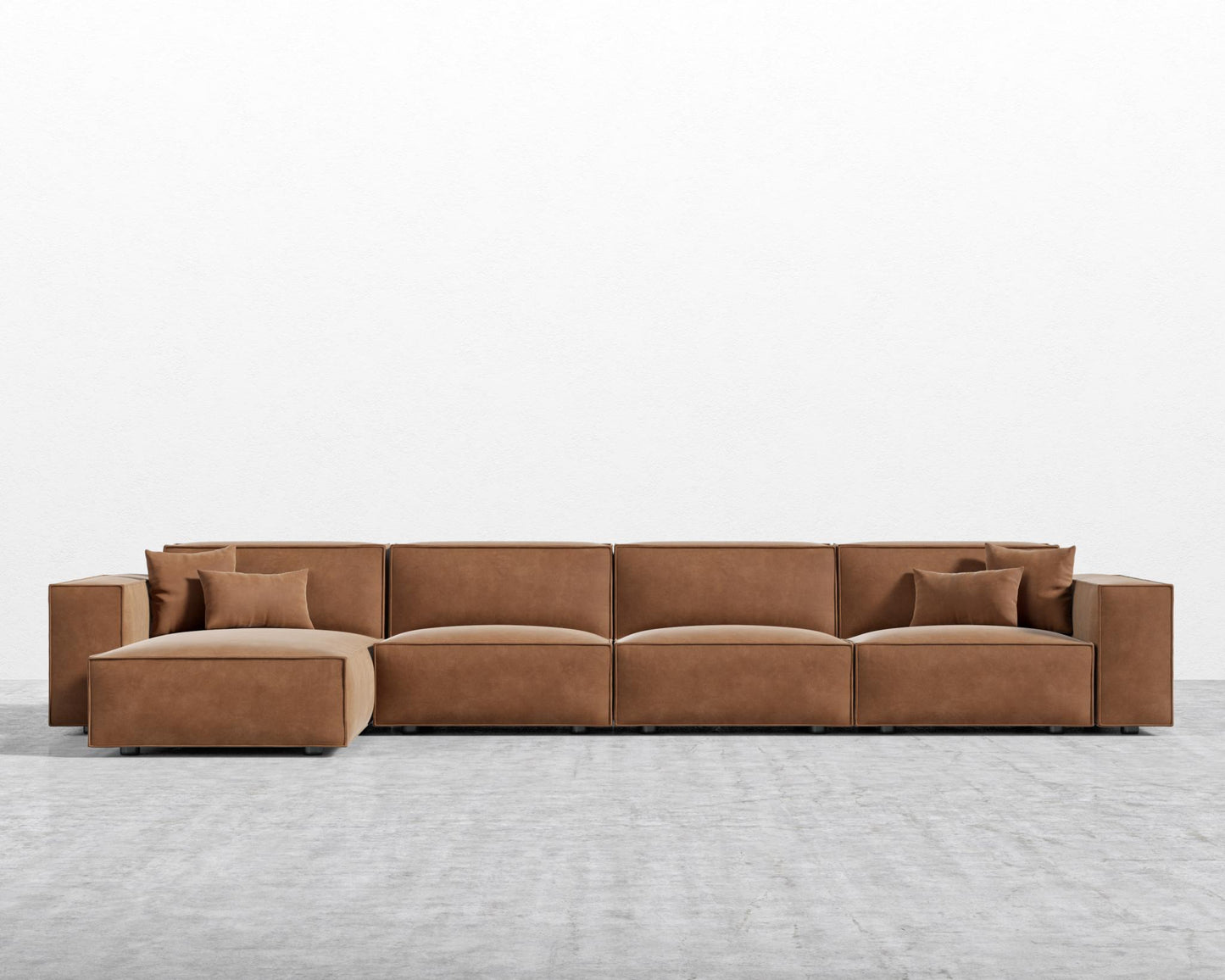 Porter Extended Sectional - Black Feet, Venice Vegan Suede - Cider, Left-Hand-Facing