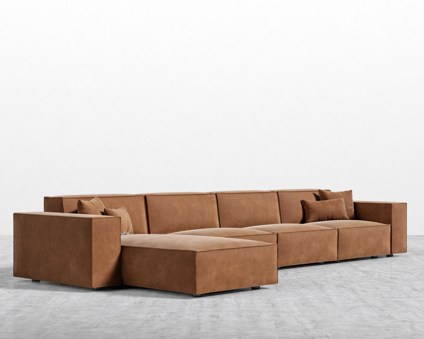 Porter Extended Sectional - Black Feet, Venice Vegan Suede - Cider, Left-Hand-Facing