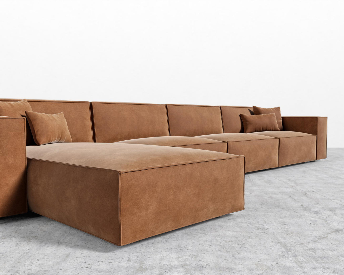 Porter Extended Sectional - Black Feet, Venice Vegan Suede - Cider, Left-Hand-Facing