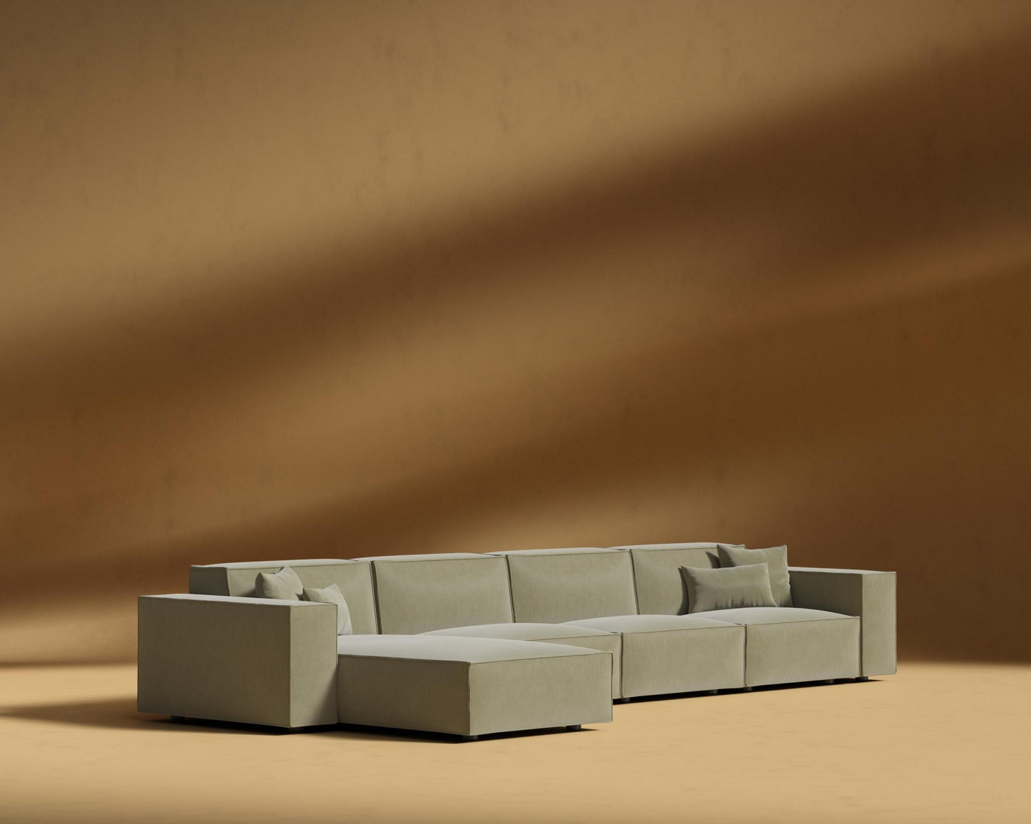 Porter Extended Sectional - Black Feet, Left-Hand-Facing, Cotton Velvet - Verdant